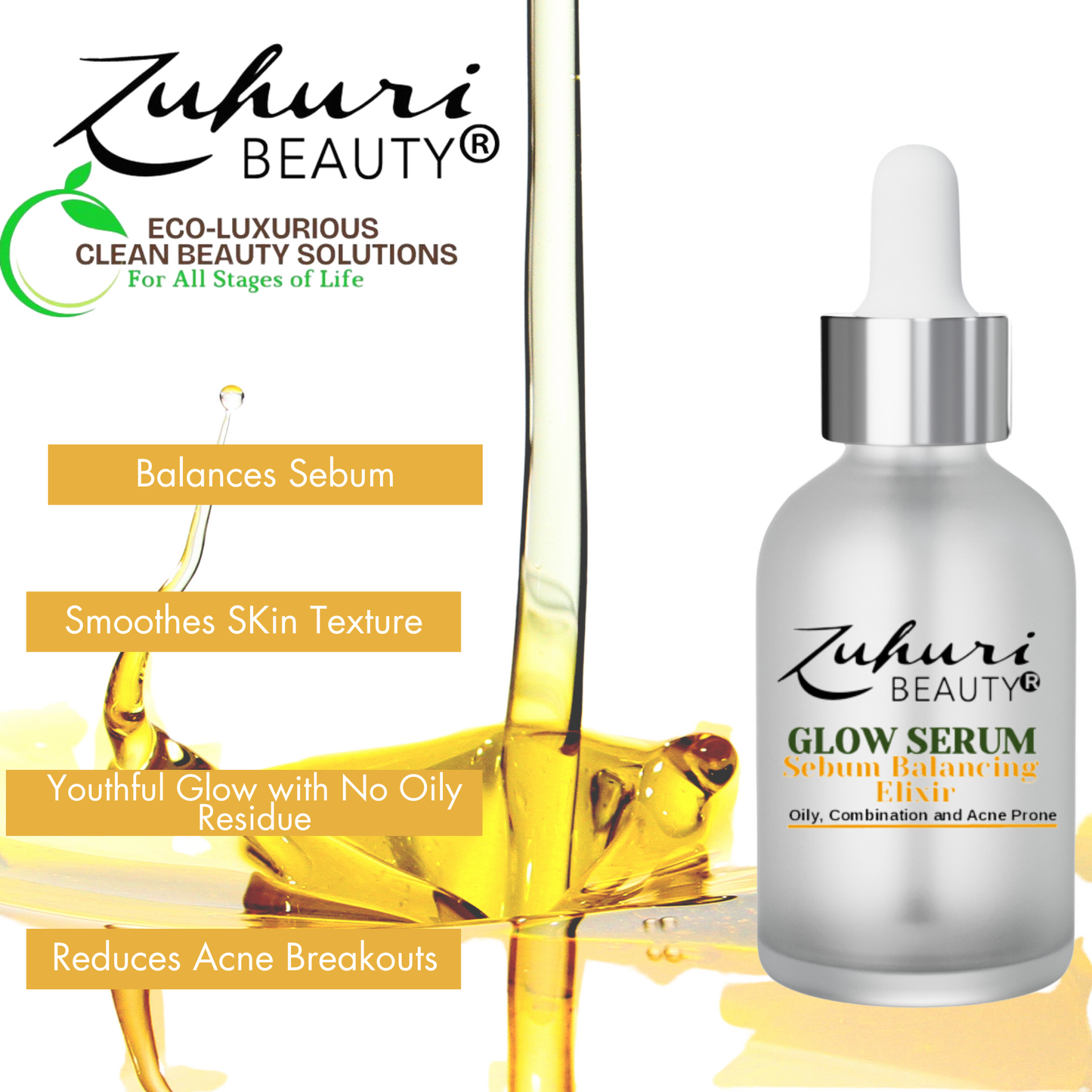 Glow Serum Sebum Balancing Elixir Face Oil for Oily, Combination and/or Acne Prone Skin