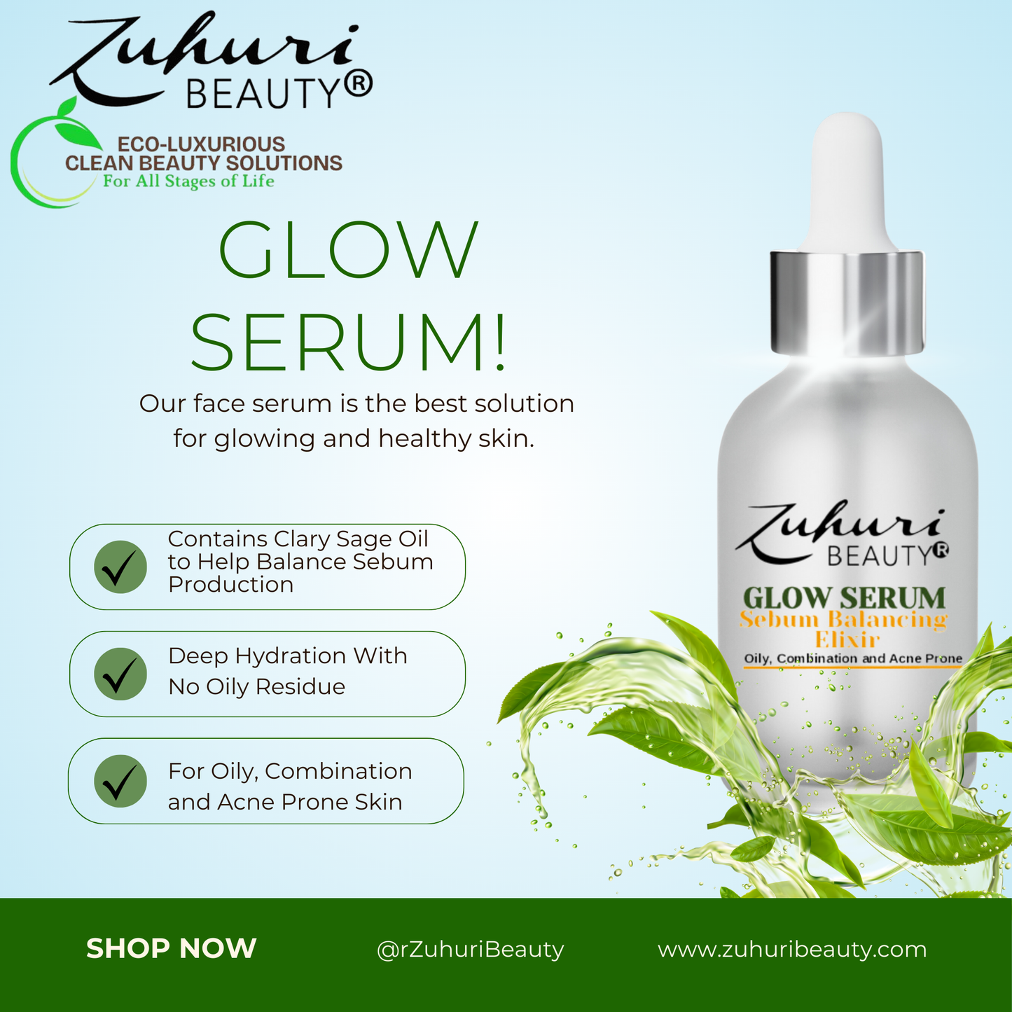 Glow Serum Sebum Balancing Elixir Face Oil for Oily, Combination and/or Acne Prone Skin