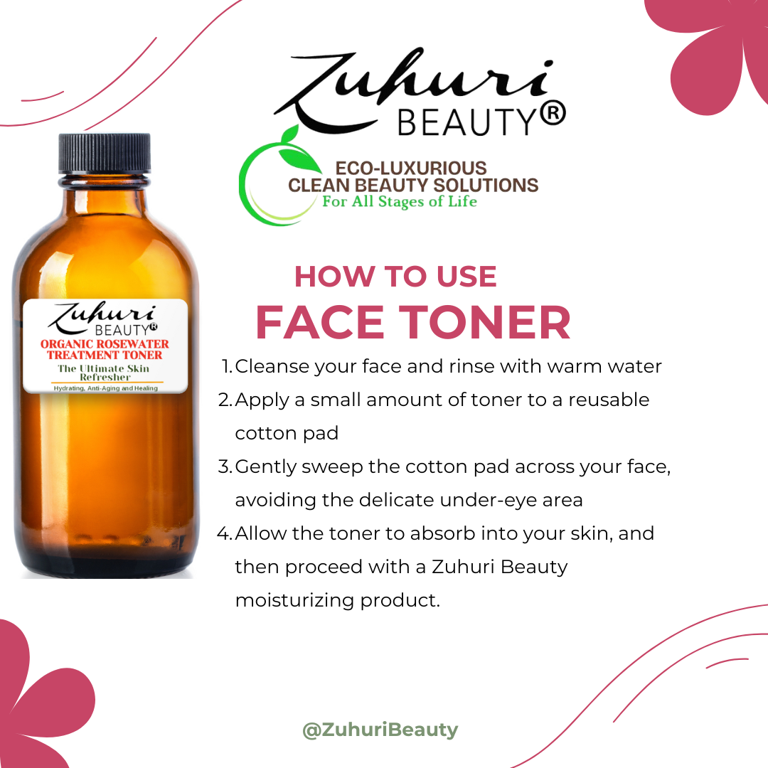 Zuhuri Beauty 24/7 Hydrating, Sebum Balancing, and Anti-Aging Organic Rosewater Treatment Toner