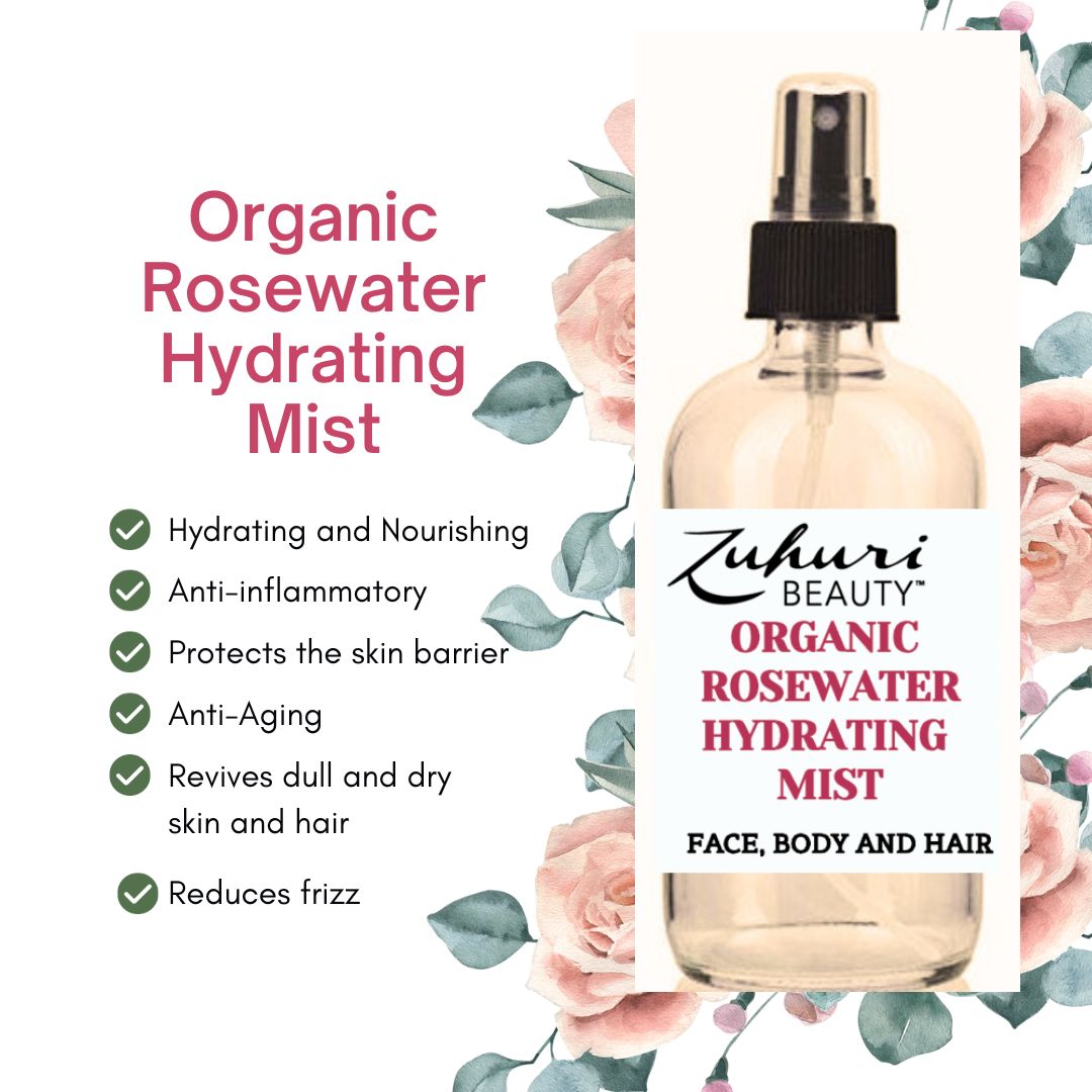 Rosewater hair Mist, Rosewater Face Spray, Zuhuri Beauty Organic Rosewater Spray for face and Body, Hydrating Mist for Face, Dry Skin products, Dry Skin relief