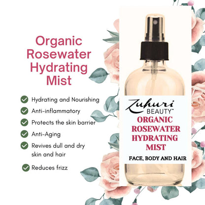 Rosewater hair Mist, Rosewater Face Spray, Zuhuri Beauty Organic Rosewater Spray for face and Body, Hydrating Mist for Face, Dry Skin products, Dry Skin relief