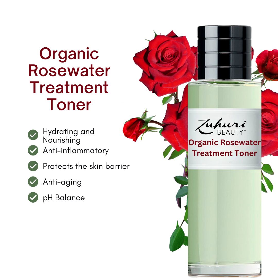 Organic Rosewater, Facial Toner for dull skin, Dry skin toner, clear skin goals, black girls skincare, zuhuri beauty skin care products