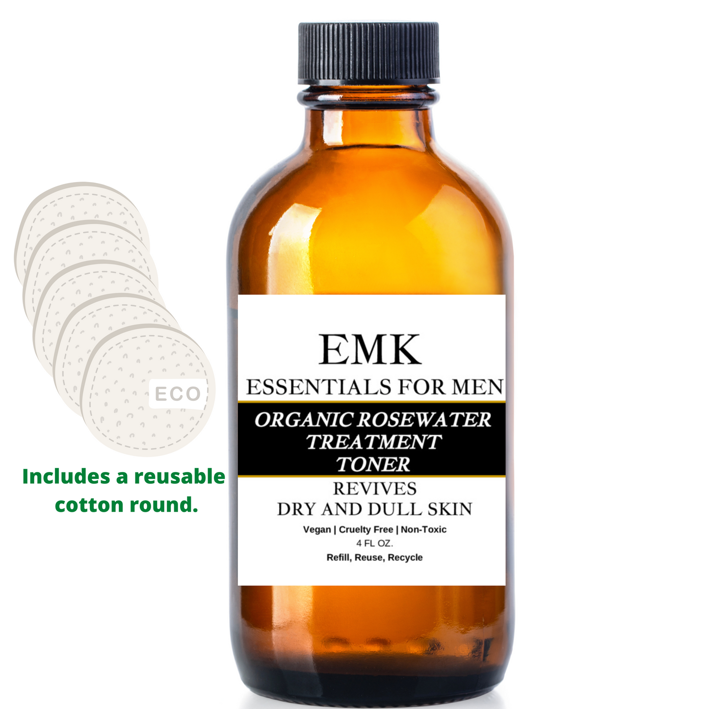 EMK Organic Rosewater Treatment Toner with Reusable Cotton Round